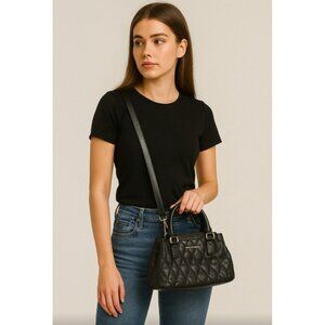 Vera Bradley Black Quilted Leather Mini Bag Crossbody Top Handle Chic Everyday